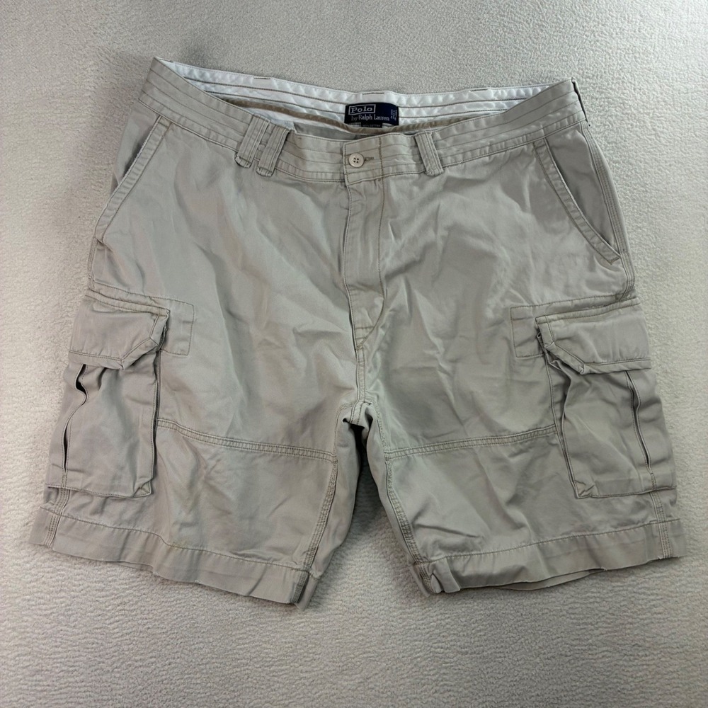 Vintage Polo Ralph Lauren Baggy Cargo Short Men 42x10 Beige Cotton Relaxed Loose
